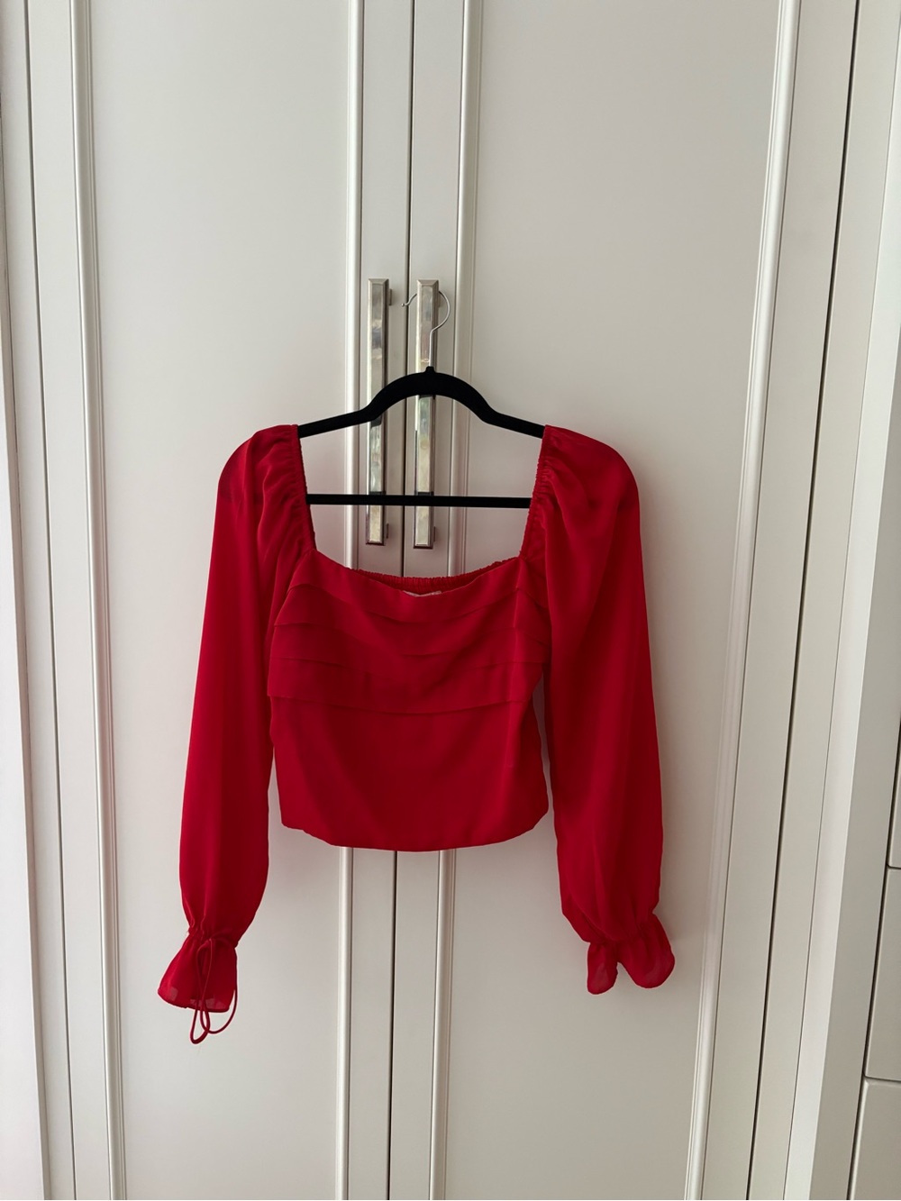 Red Square Neck Blouse - Cropped